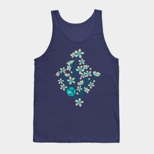 CHERRY BLOSSOMS Japanese Spring Floral Botanical with Sakura Flowers and Sun in Rainbow Palette Royal Blue Turquoise Teal - UnBlink Studio by Jackie Tahara Tank Top